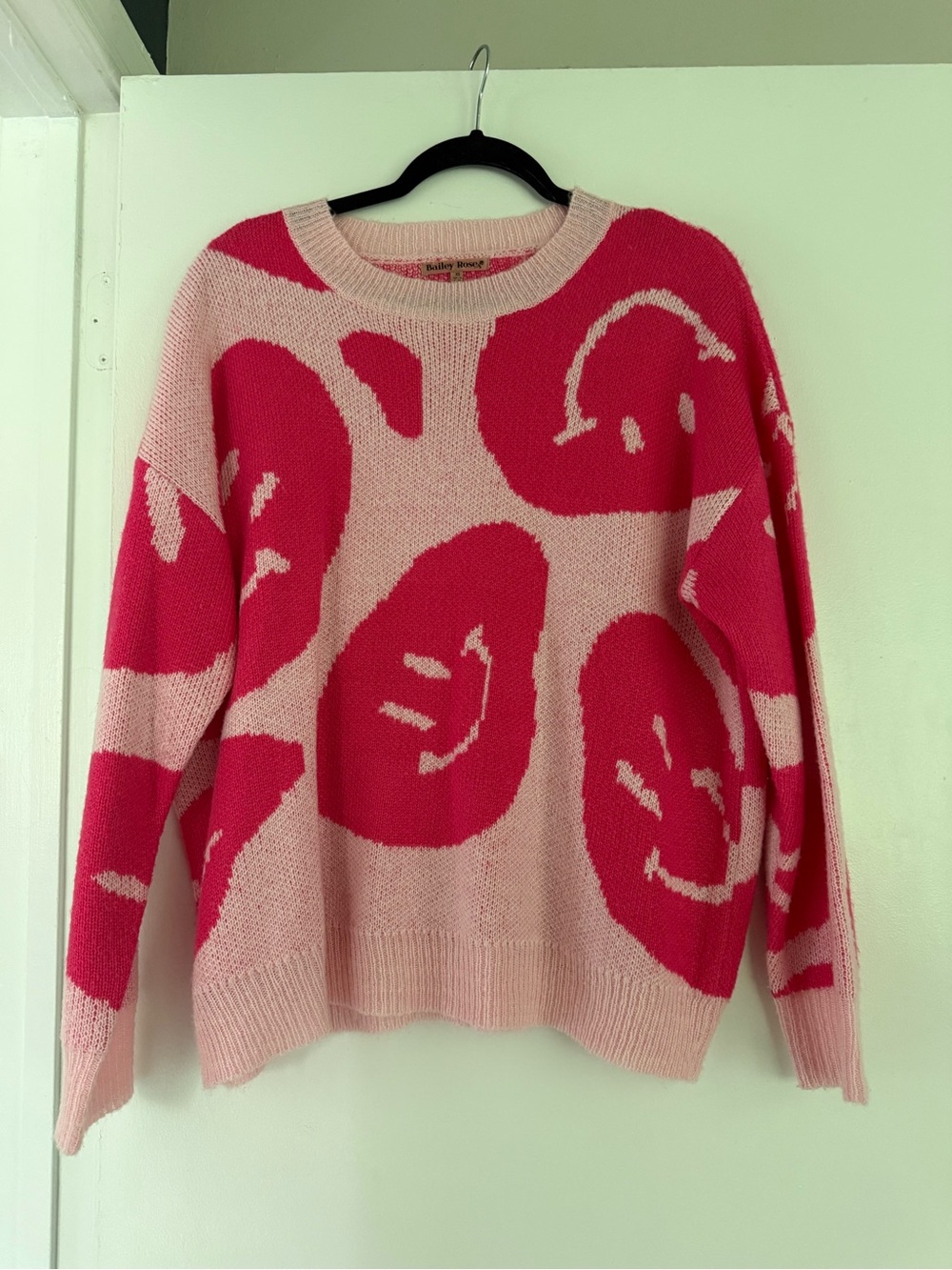 Light Pink & Hot Pink Smiley Crewneck Sweater